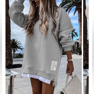 Gray Long Side Zip Sweatshirt